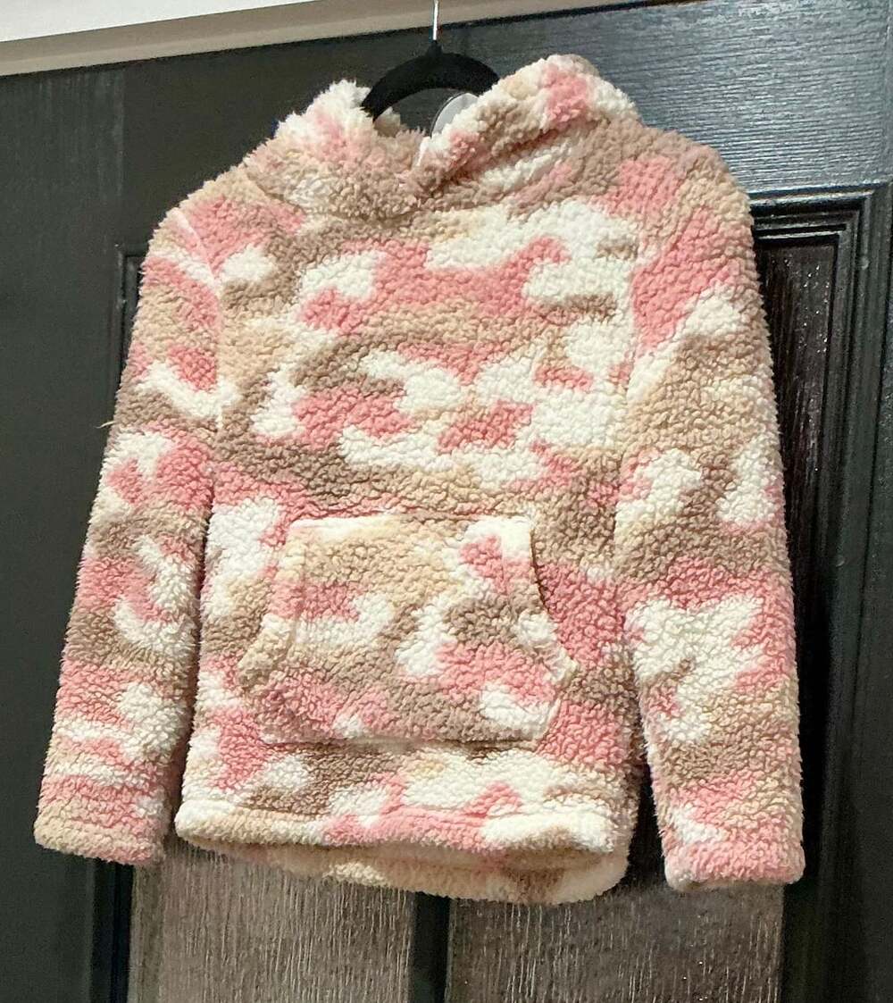 Girls Rule Sherpa Hoodie Size 10 Pink Camo Fleece Pullover Sweatshirt